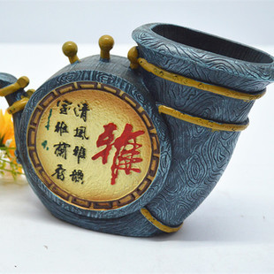 批发采购塑料、树脂工艺品-做旧树脂号角笔筒怀旧工艺品复古家居装饰笔筒批发采购-塑